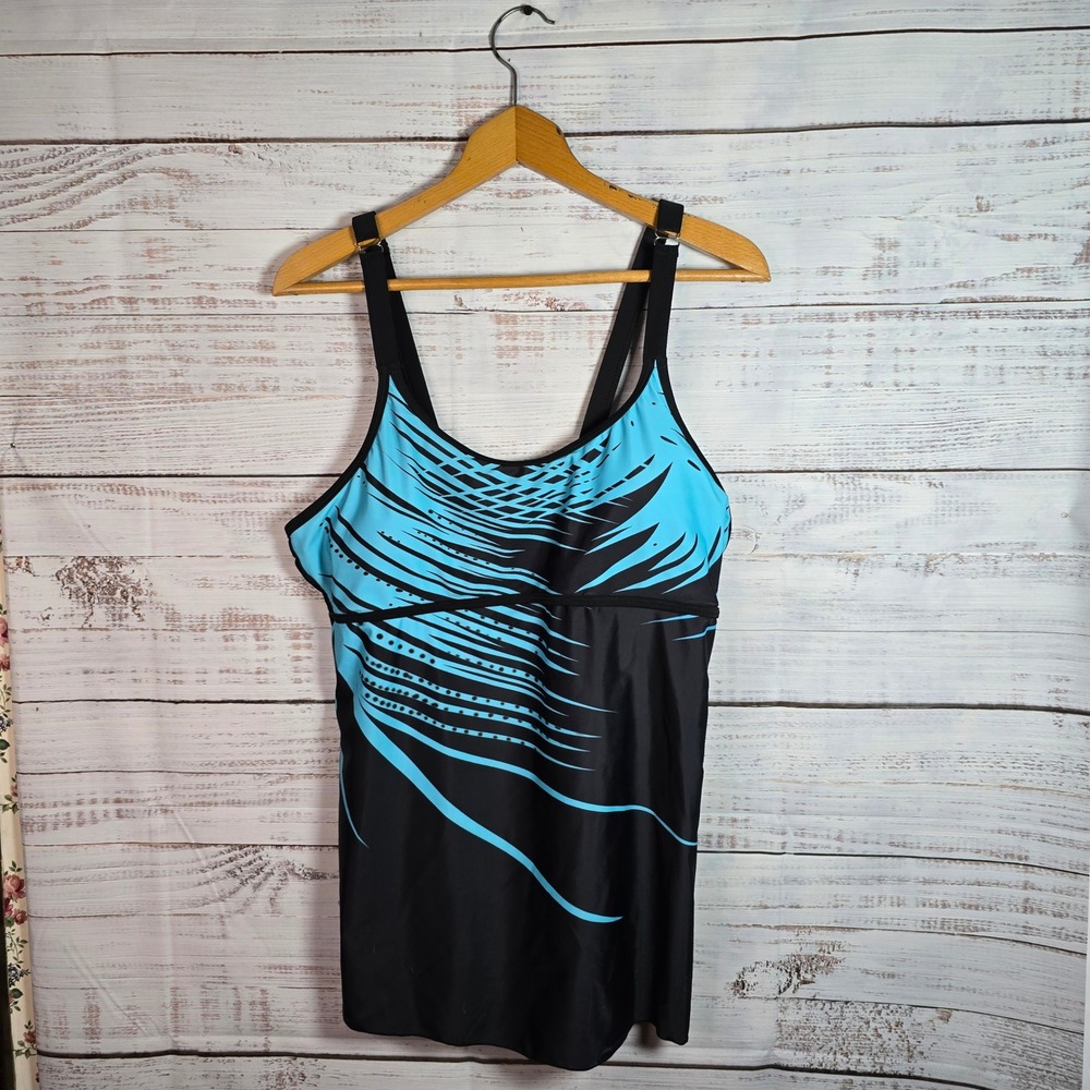 Plus Size 2XL Tankini Swimsuit Set Blue Black Swim Top & Boyshort Bottoms